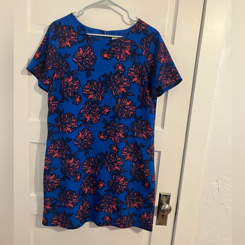 J. Crew Blue Dress with Pink and Black Floral Print